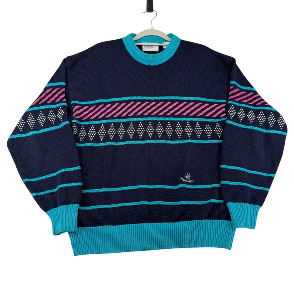 Vintage 90s Mark Scot Meshingomesia Sweater Mens Medium Geometric Grandpa Cotton